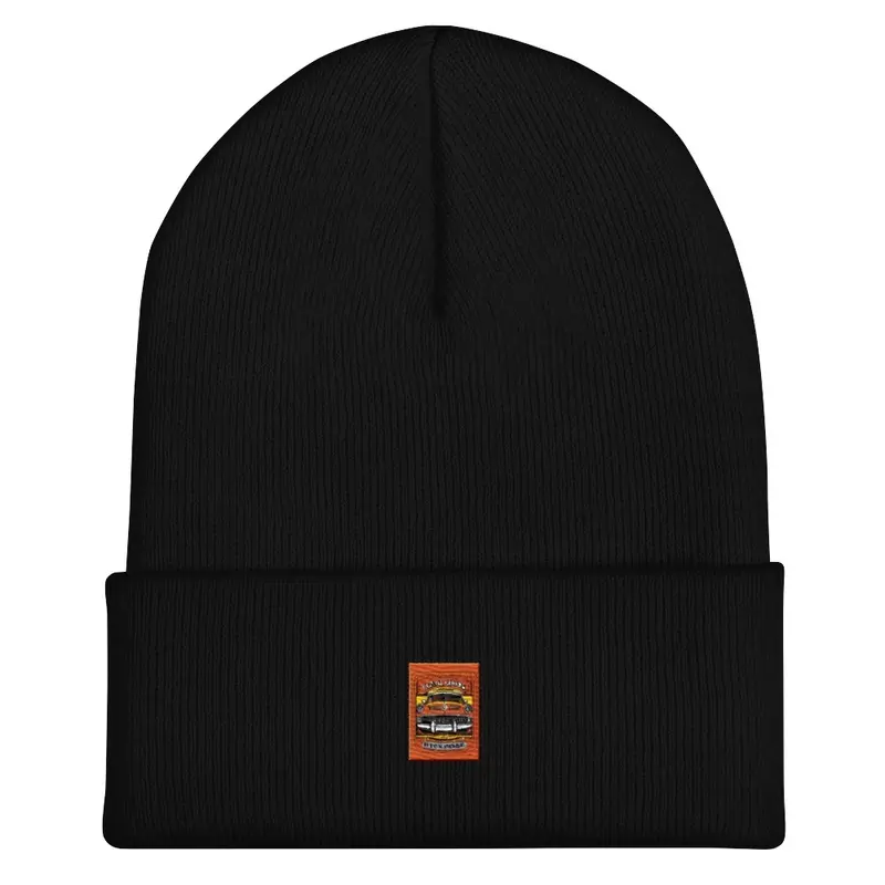 Black beanie with orange logo